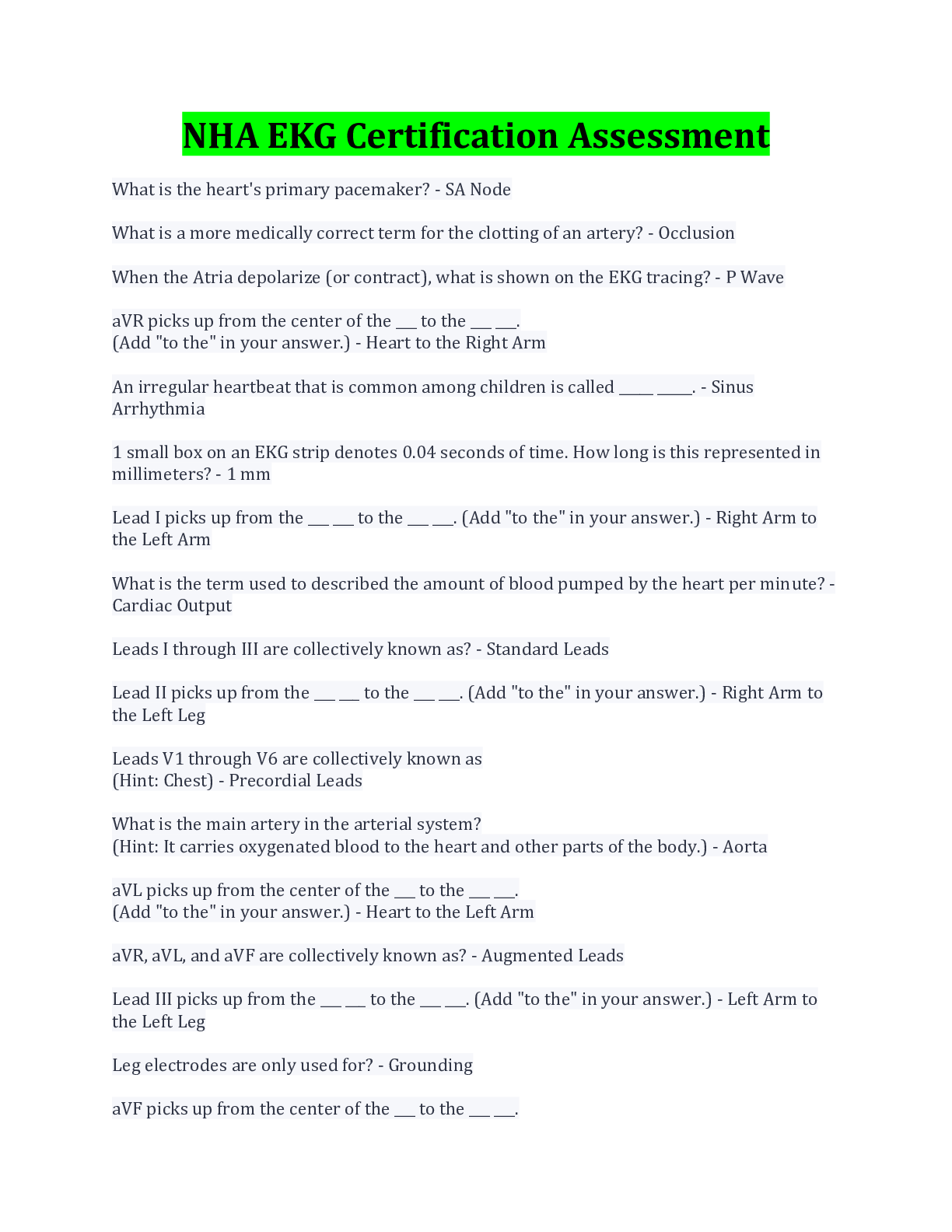 NHA EKG Certification Assessment Test Questions 2022/2023 Browsegrades